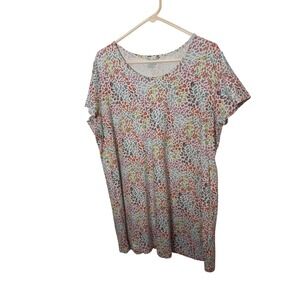 Lands End Womens Size XL Floral Print Short Sleeve T Shirt Dress Cotton Casual